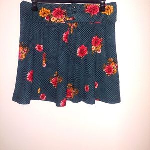 Weavers Plaided Green Black Floral Abstract Skirt Large NWT